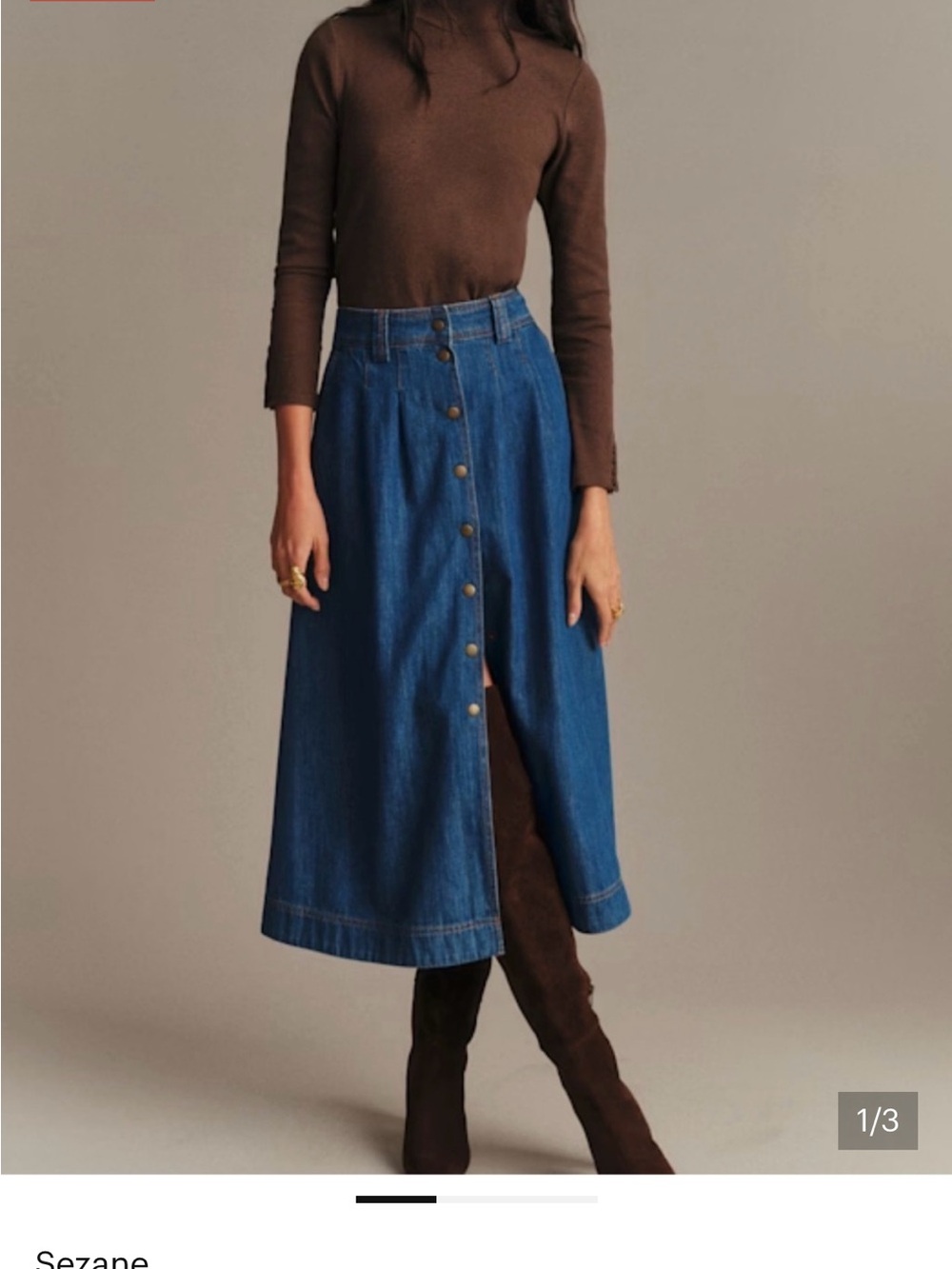 Sezane Button-Front Denim Midi Skirt - Blue